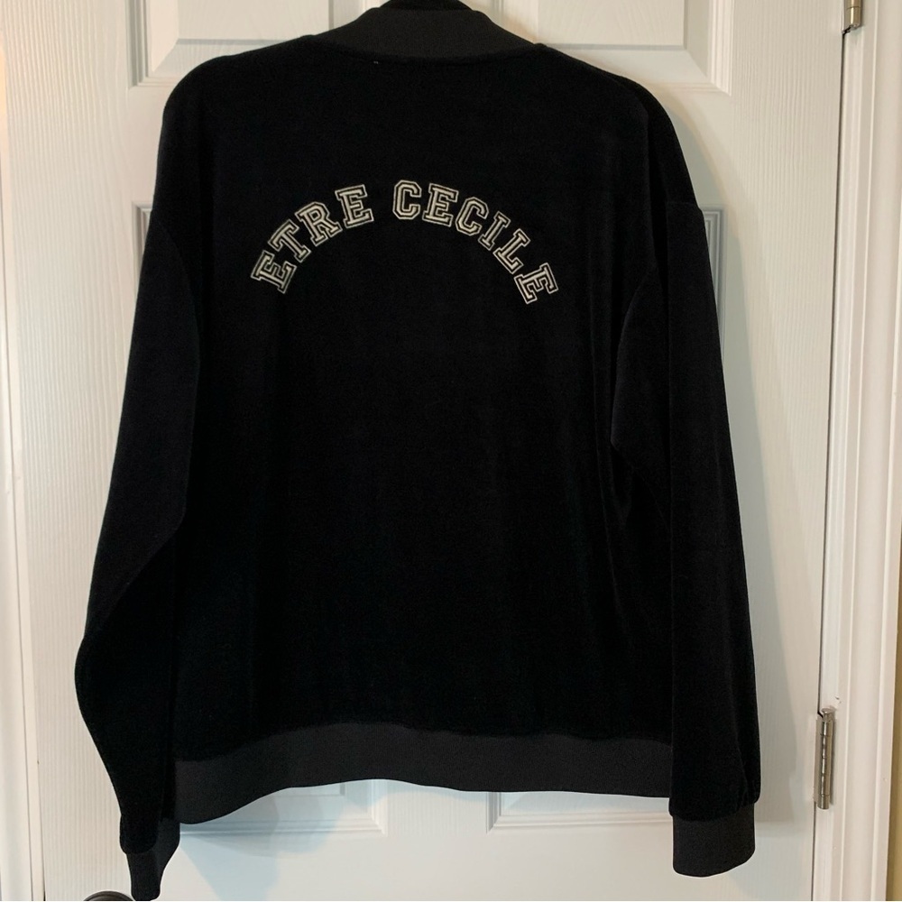 Etre Cecile Black Velour Bomber Bedazzled Logo Zip Up Jacket, size XL - Picture 8 of 9